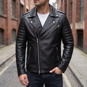 Men's Black Leather Biker Jacket — Bickley