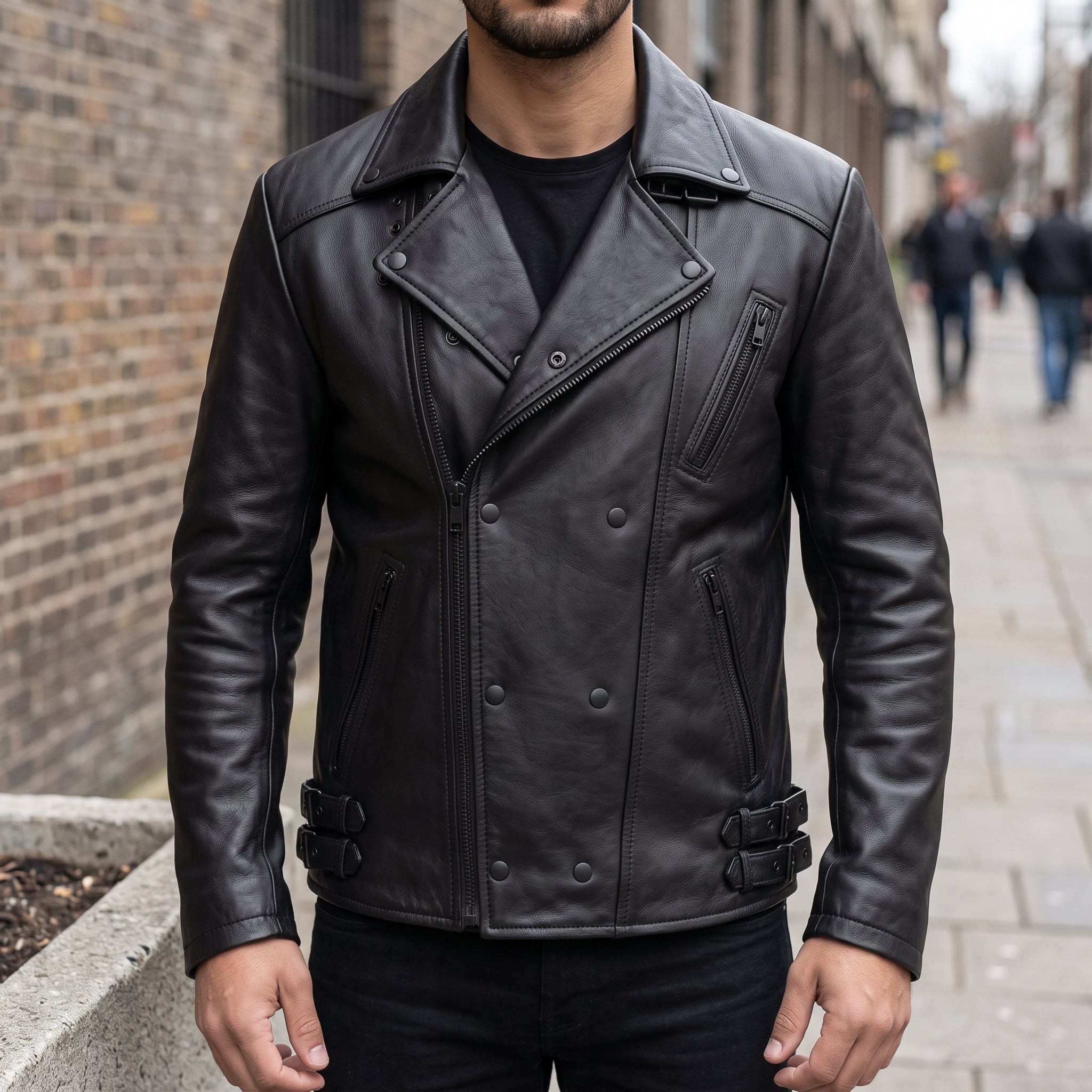 Men's Black Leather Biker Jacket — Bicton