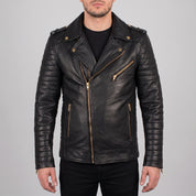 Men's Black Leather Biker Jacket — Bligh