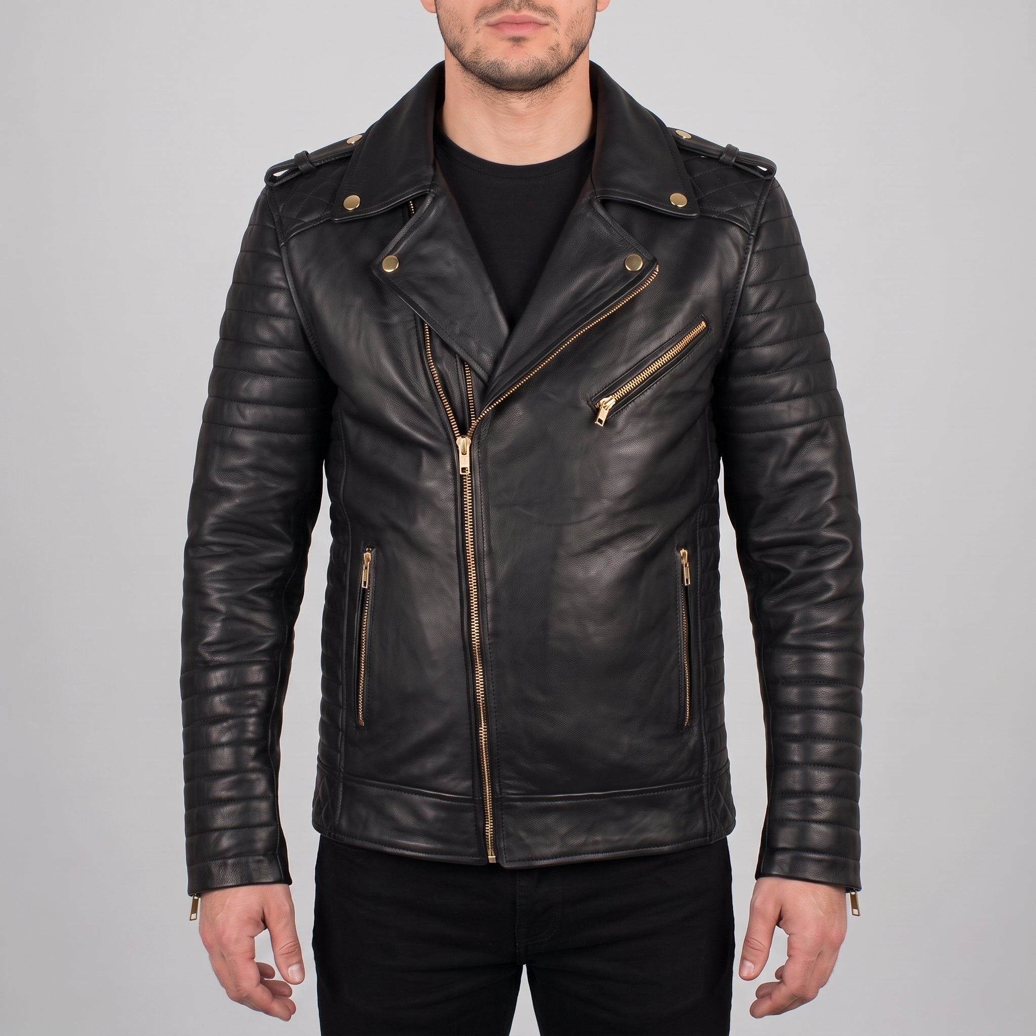 Men's Black Leather Biker Jacket — Bligh