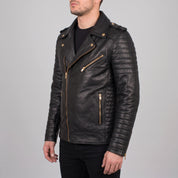 Men's Black Leather Biker Jacket — Bligh