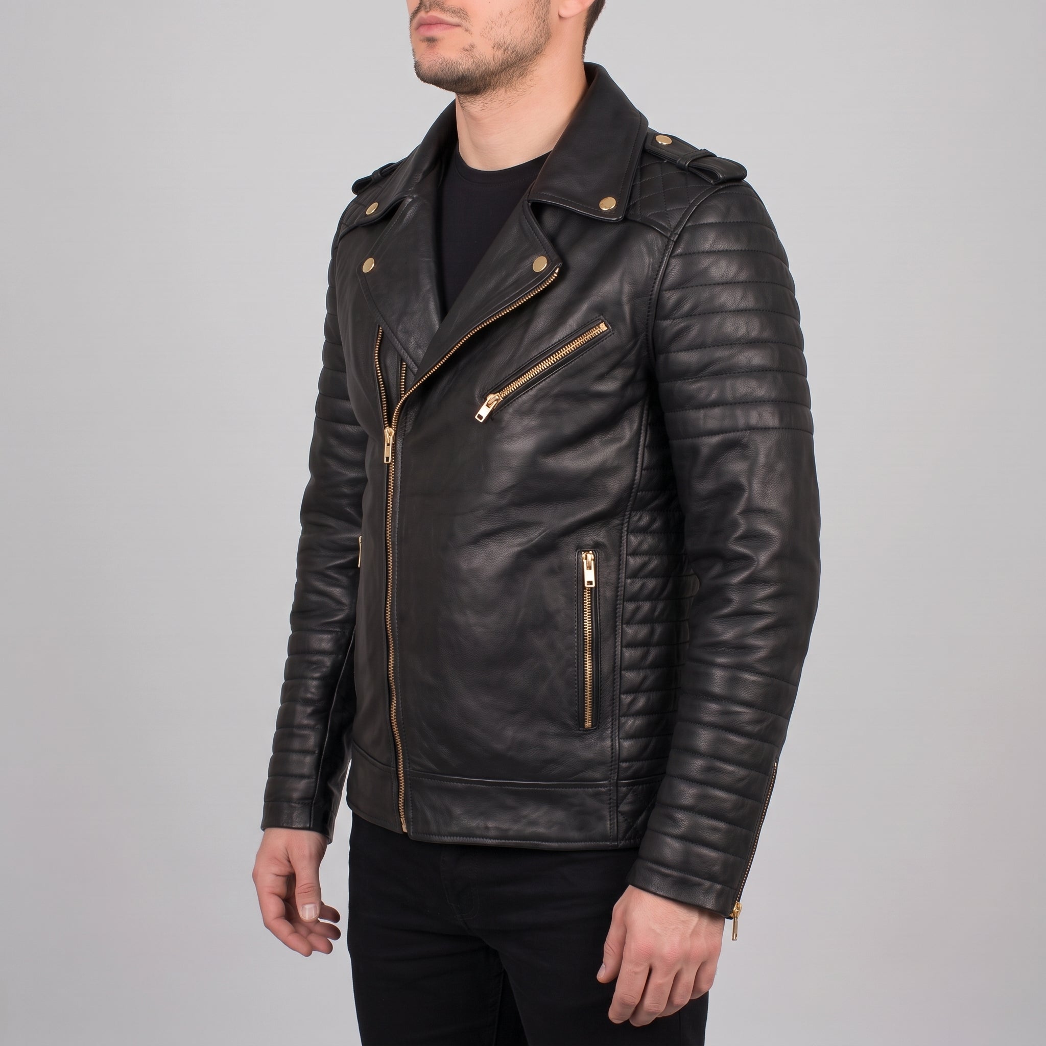 Men's Black Leather Biker Jacket — Bligh
