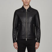 Men's Black Leather Biker Jacket — Bracknell