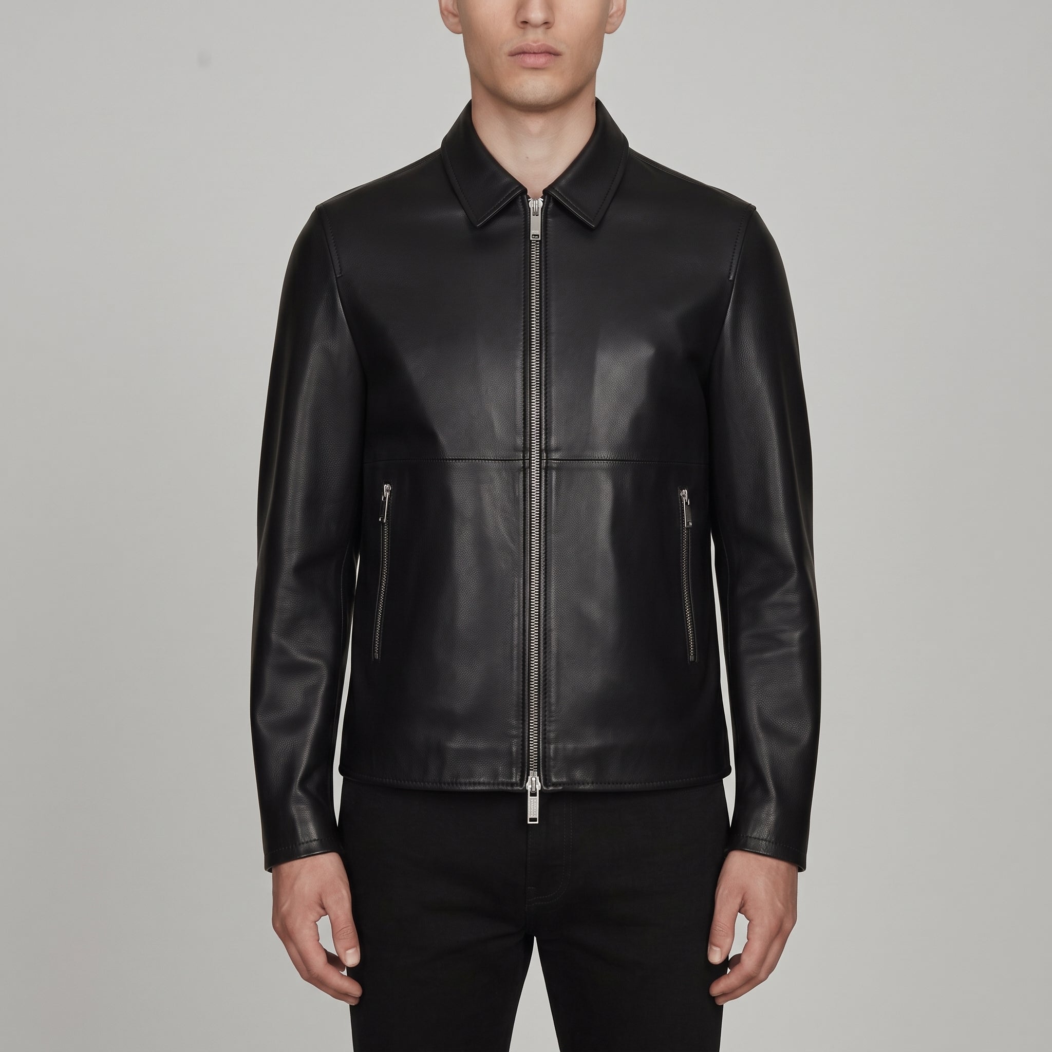 Men's Black Leather Biker Jacket — Bracknell
