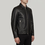 Men's Black Leather Biker Jacket — Bracknell