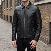 Men's Black Leather Biker Jacket — Bracknell
