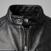 Men's Black Leather Biker Jacket — Branton