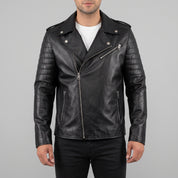 Men's Black Leather Biker Jacket — Bridgend