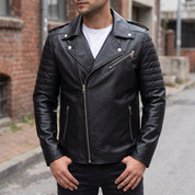 Men's Black Leather Biker Jacket — Bridgend