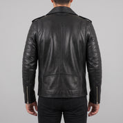 Men's Black Leather Biker Jacket — Bridgend