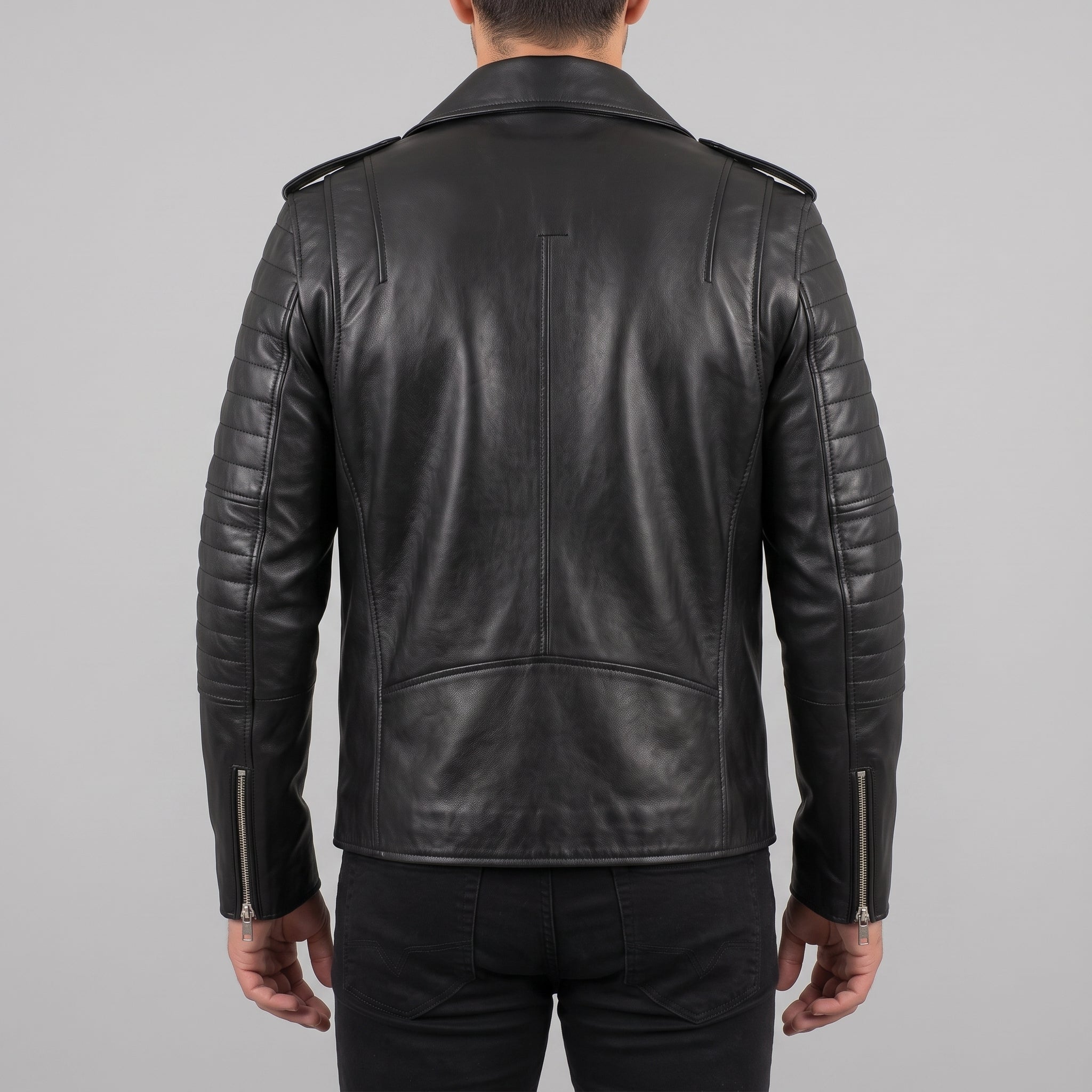 Men's Black Leather Biker Jacket — Bridgend