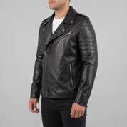 Men's Black Leather Biker Jacket — Bridgend