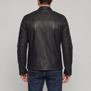 Men's Black Leather Biker Jacket — Chipley