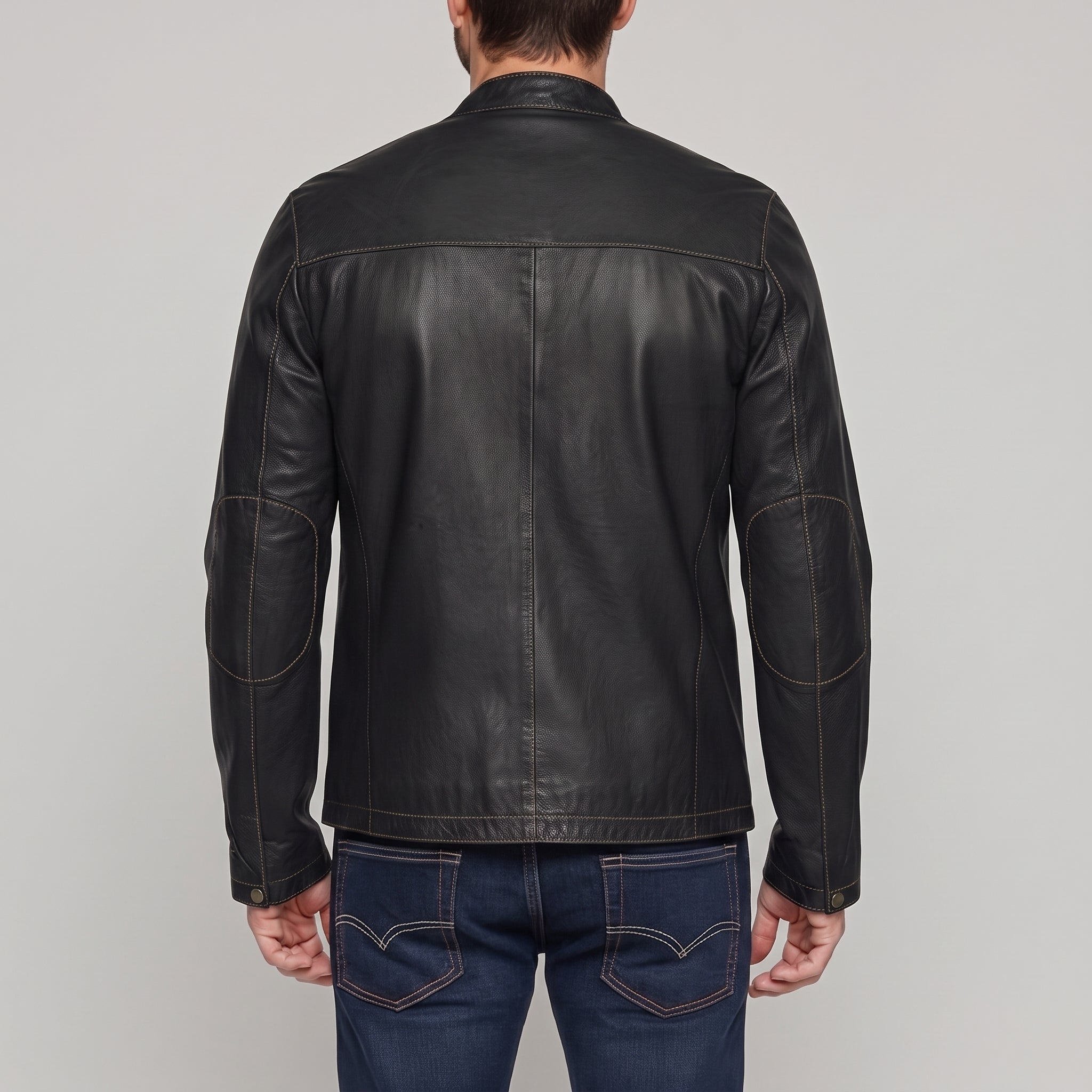 Men's Black Leather Biker Jacket — Chipley