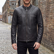Men's Black Leather Biker Jacket — Chipley