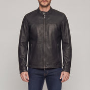 Men's Black Leather Biker Jacket — Chipley