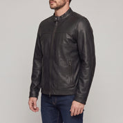 Men's Black Leather Biker Jacket — Chipley