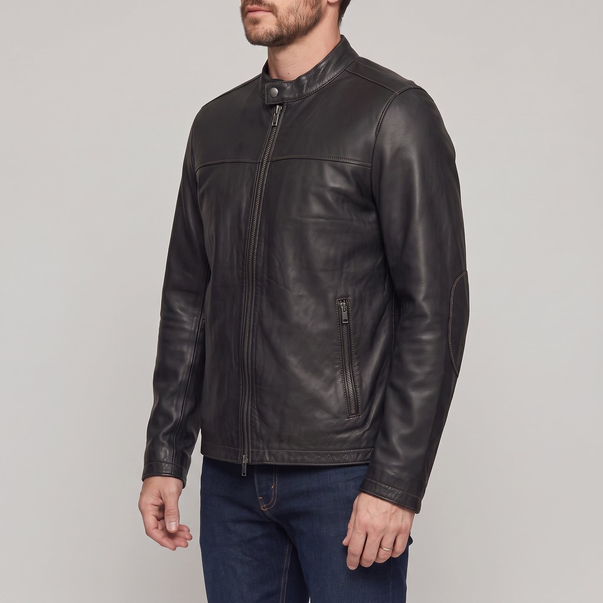 Men's Black Leather Biker Jacket — Chipley