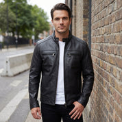 Men's Black Leather Biker Jacket — Clavell