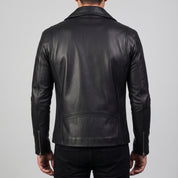 Men's Black Leather Biker Jacket — Claverley