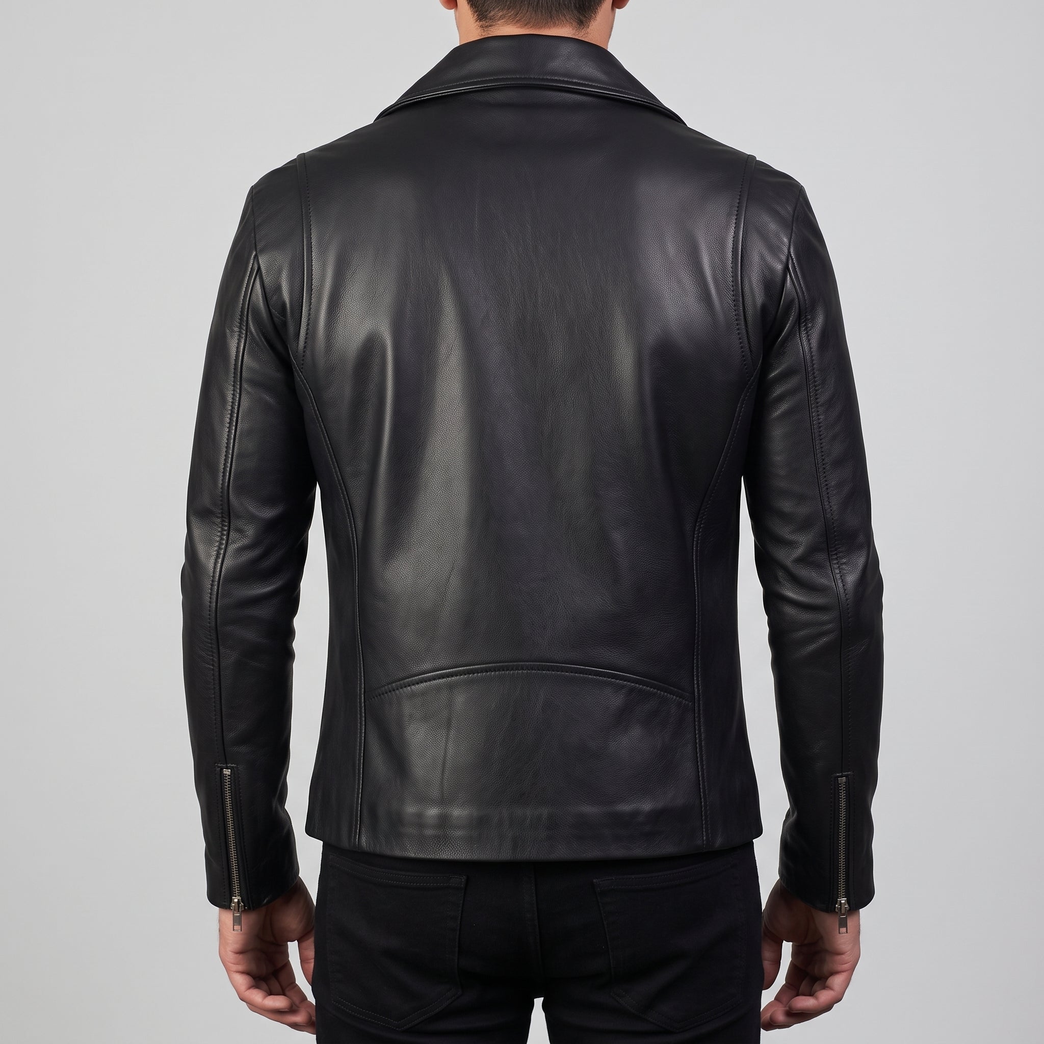 Men's Black Leather Biker Jacket — Claverley