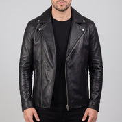 Men's Black Leather Biker Jacket — Claverley