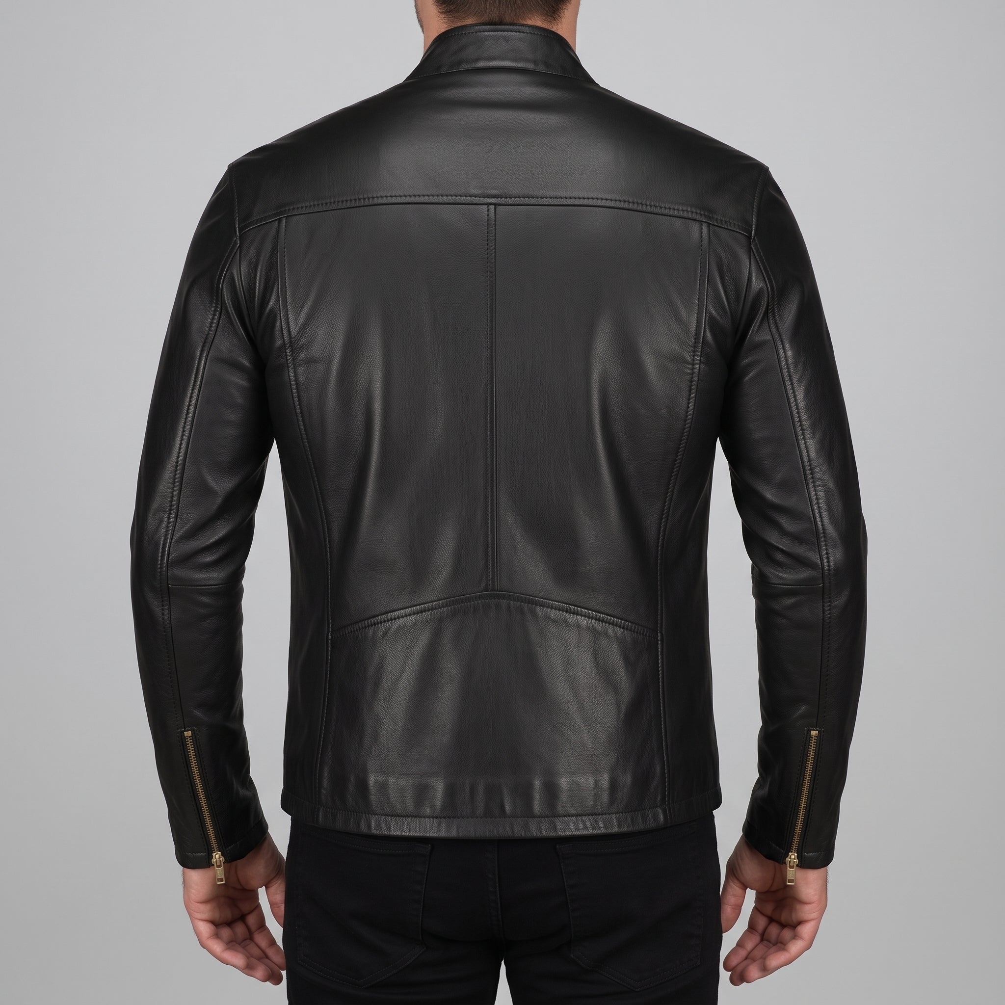 Men's Black Leather Biker Jacket — Clayfield