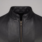 Men's Black Leather Biker Jacket — Clayfield
