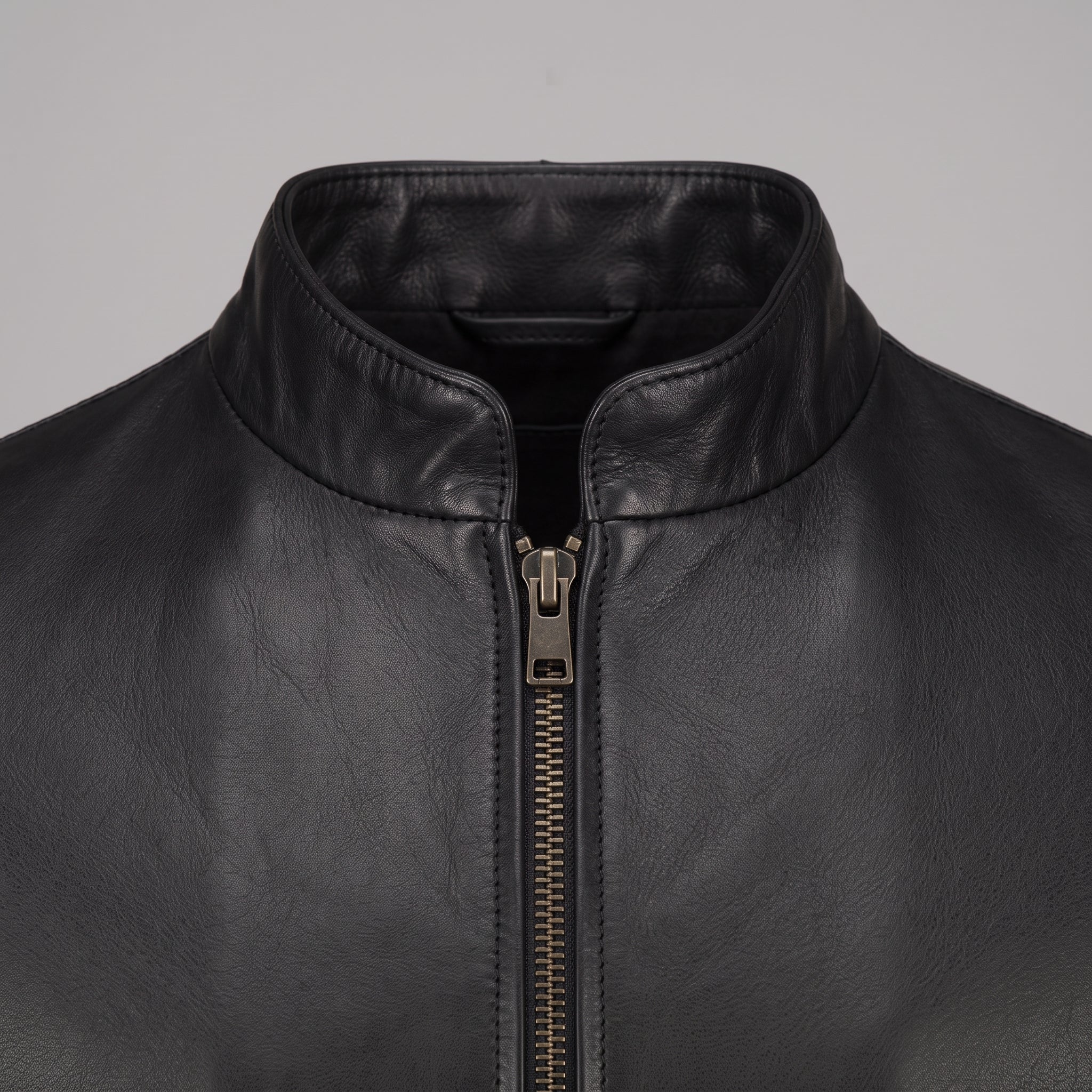 Men's Black Leather Biker Jacket — Clayfield
