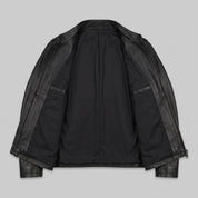 Men's Black Leather Biker Jacket — Clayfield