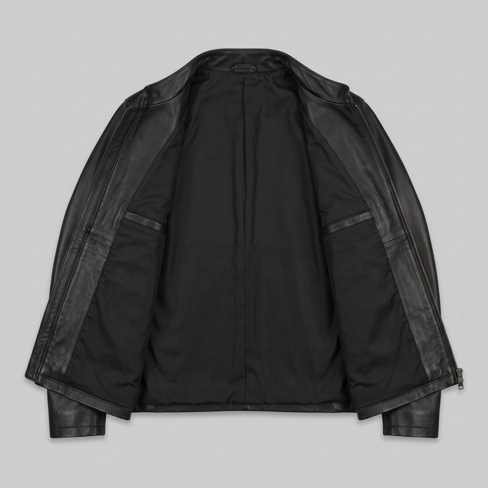 Men's Black Leather Biker Jacket — Clayfield