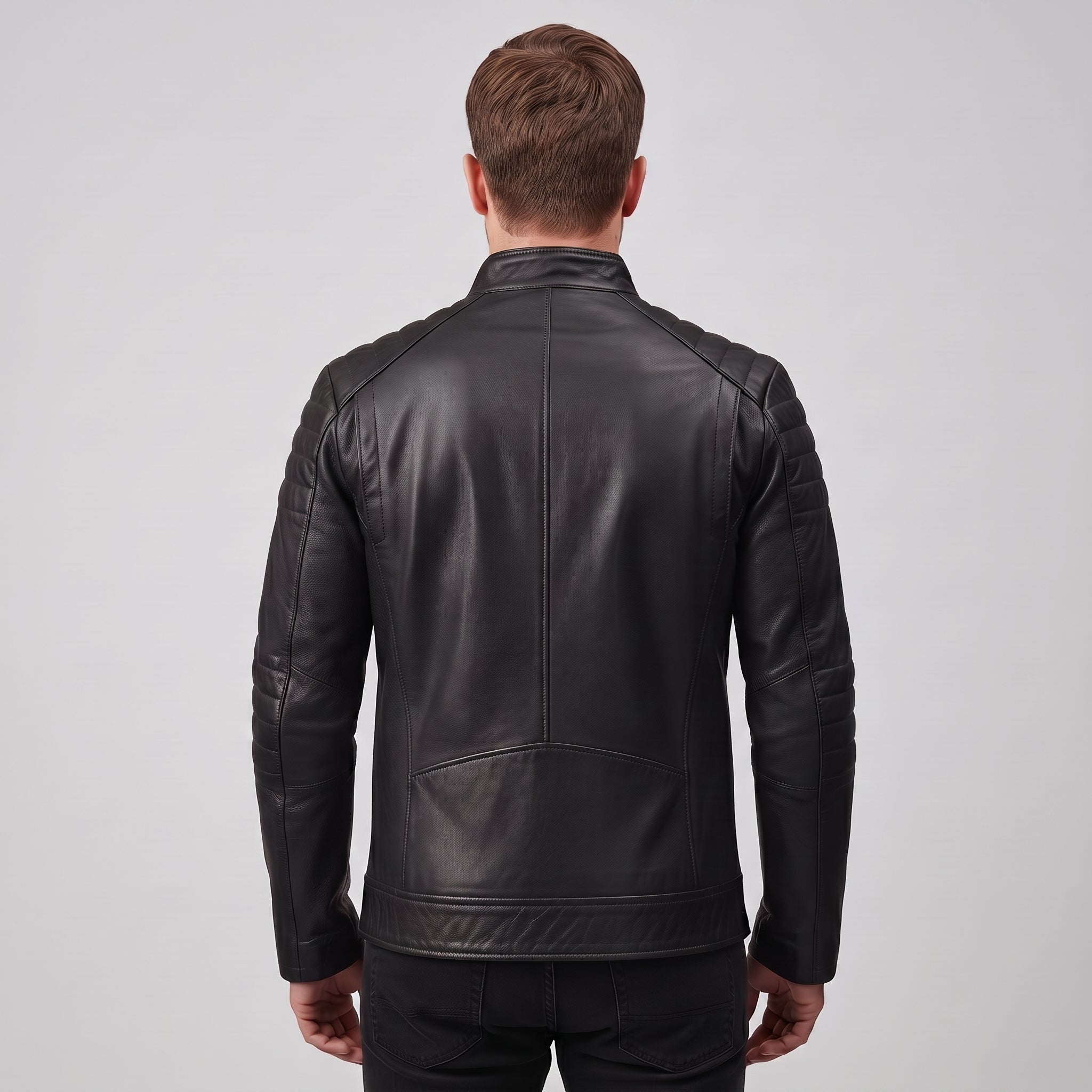 Men's Black Leather Biker Jacket — Collis