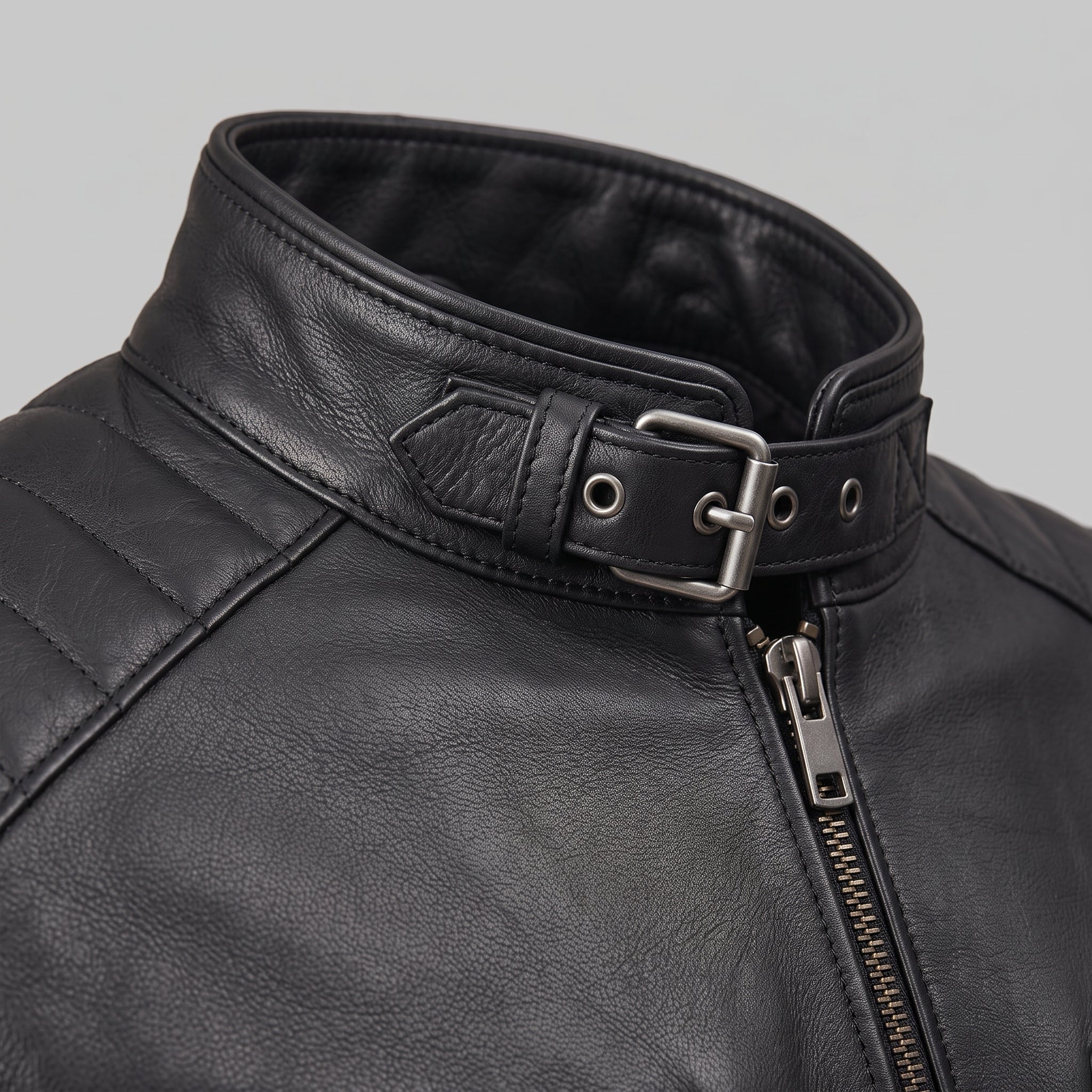 Men's Black Leather Biker Jacket — Collis