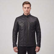 Men's Black Leather Biker Jacket — Collis