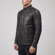 Men's Black Leather Biker Jacket — Collis