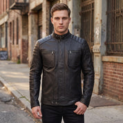 Men's Black Leather Biker Jacket — Collis