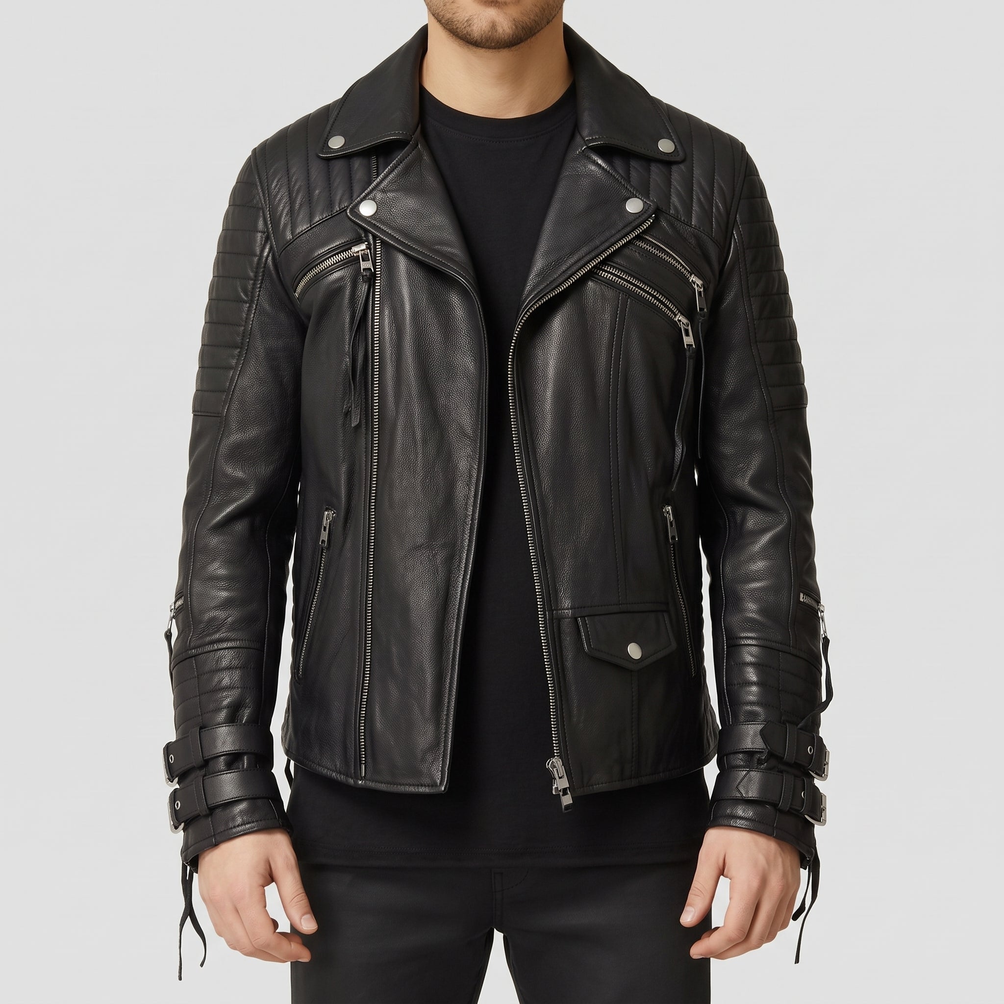 Men's Black Quilted Leather Perfecto Biker Jacket — Culross
