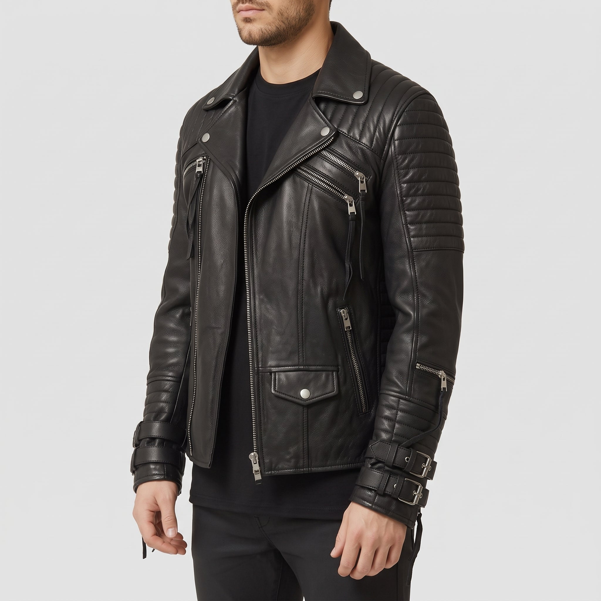 Men's Black Quilted Leather Perfecto Biker Jacket — Culross