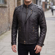 Men's Black Leather Biker Jacket — Davenham