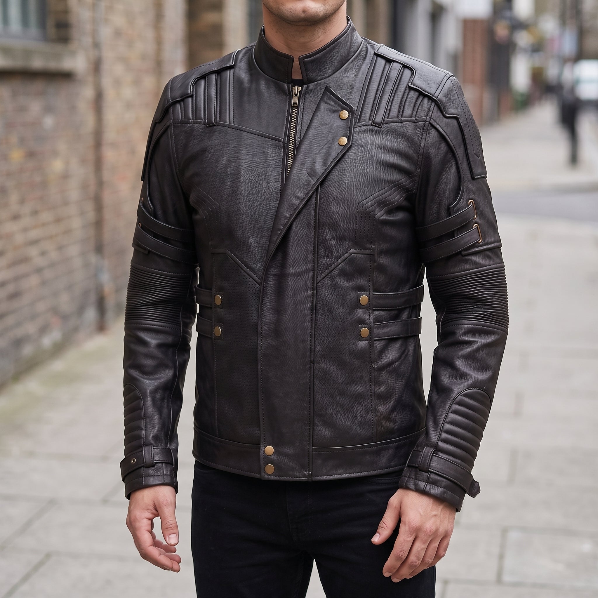 Men's Black Leather Biker Jacket — Davenham