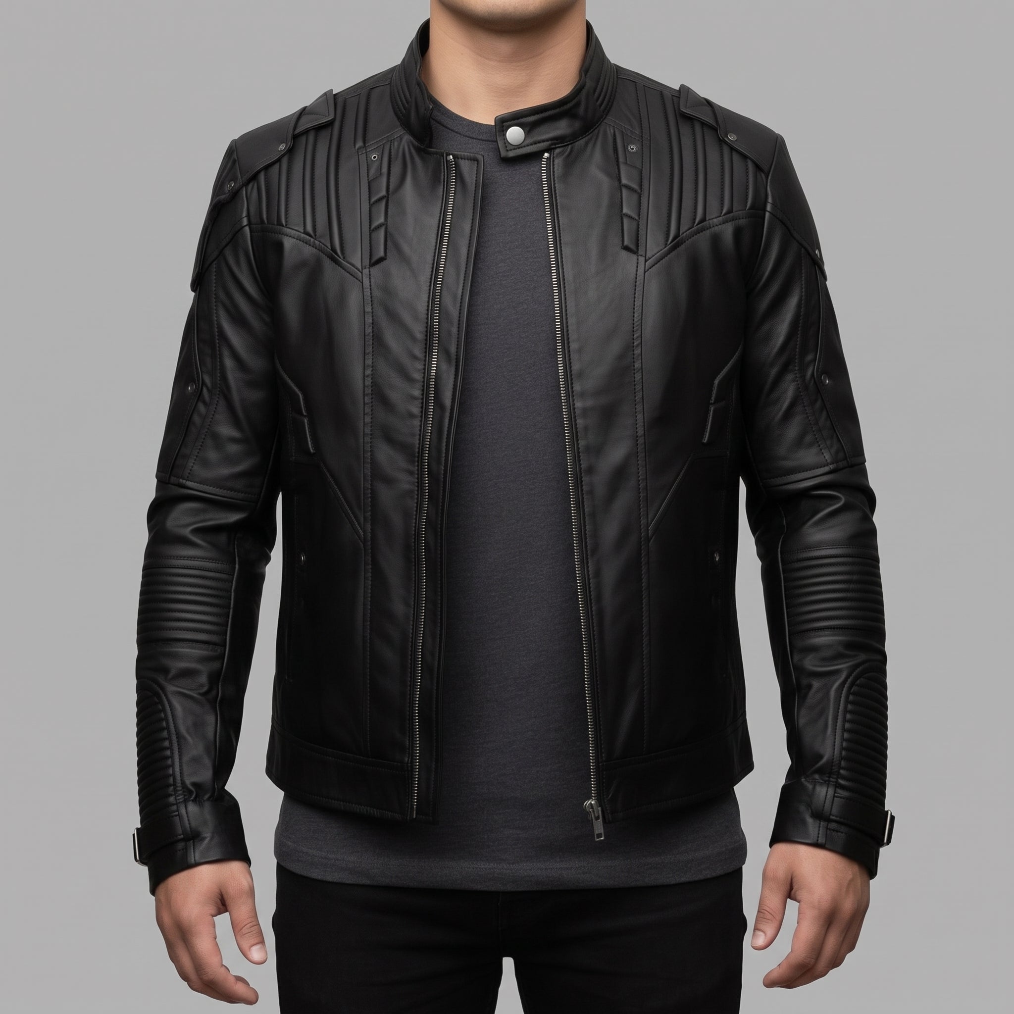 Men's Black Leather Biker Jacket — Daventry