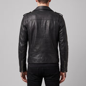Men's Black Leather Biker Jacket — Deaville