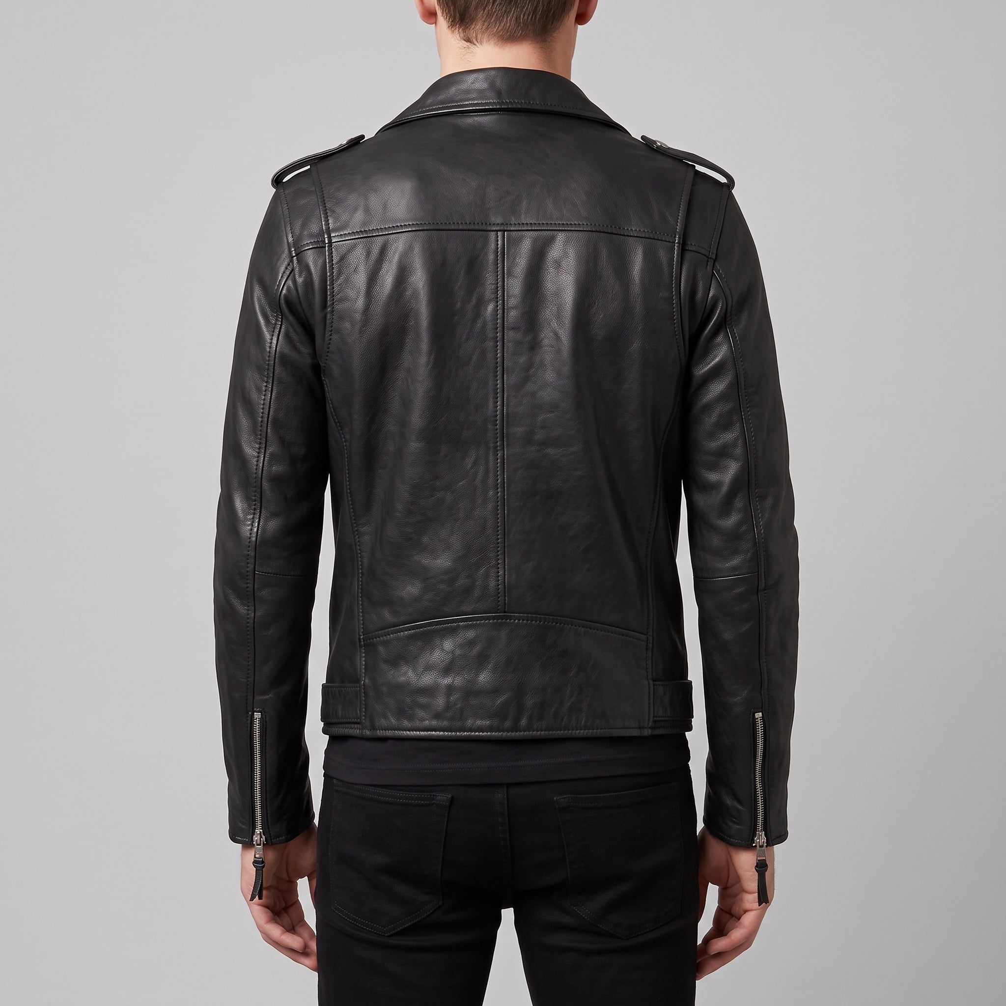 Men's Black Leather Biker Jacket — Deaville