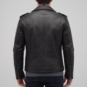 Men's Black Asymmetric Zip Leather Perfecto Biker Jacket — Embley