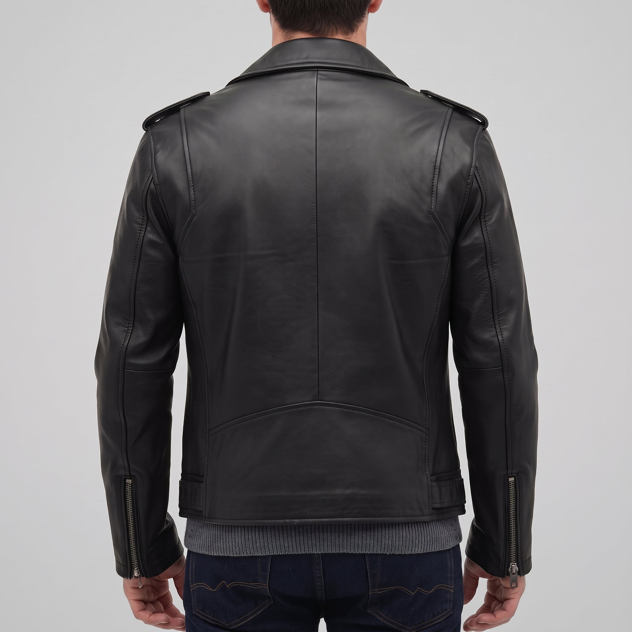 Men's Black Asymmetric Zip Leather Perfecto Biker Jacket — Embley
