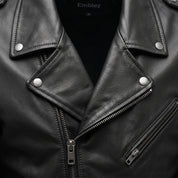 Men's Black Asymmetric Zip Leather Perfecto Biker Jacket — Embley