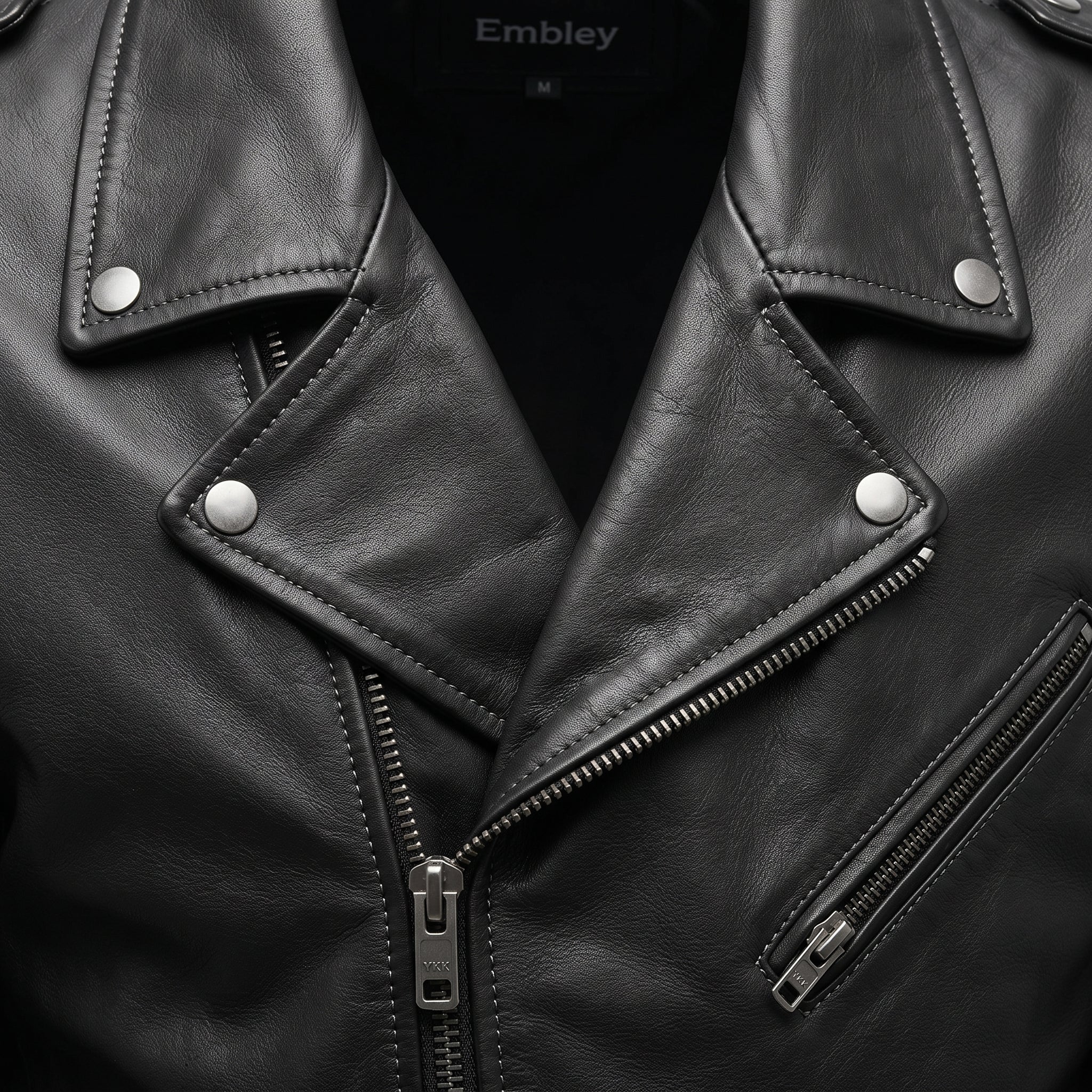 Men's Black Asymmetric Zip Leather Perfecto Biker Jacket — Embley