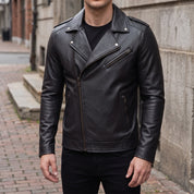 Men's Black Leather Biker Jacket — Eynsford