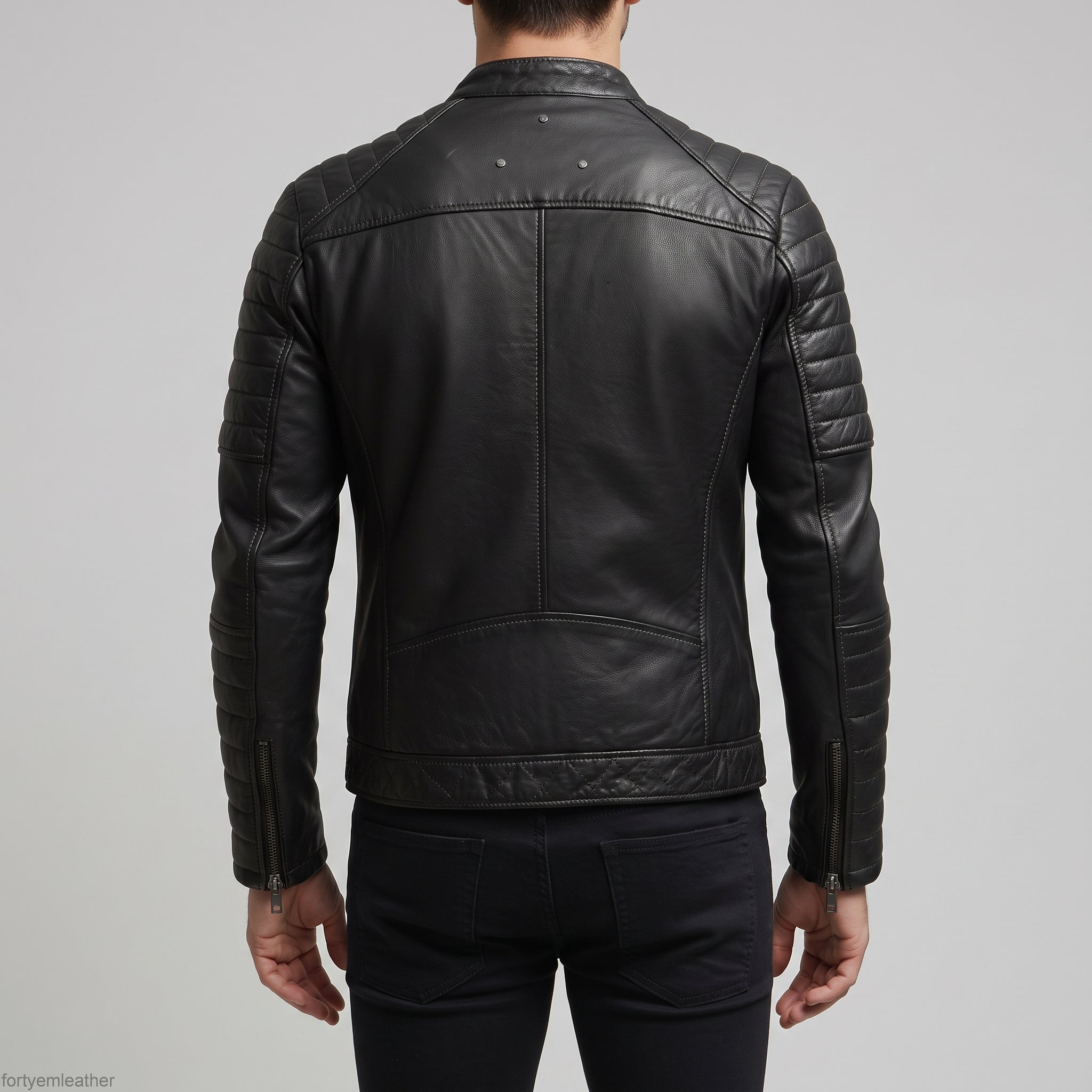 Men's Black Leather Biker Jacket — Fortescue