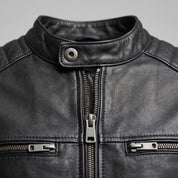 Men's Black Leather Biker Jacket — Fortescue